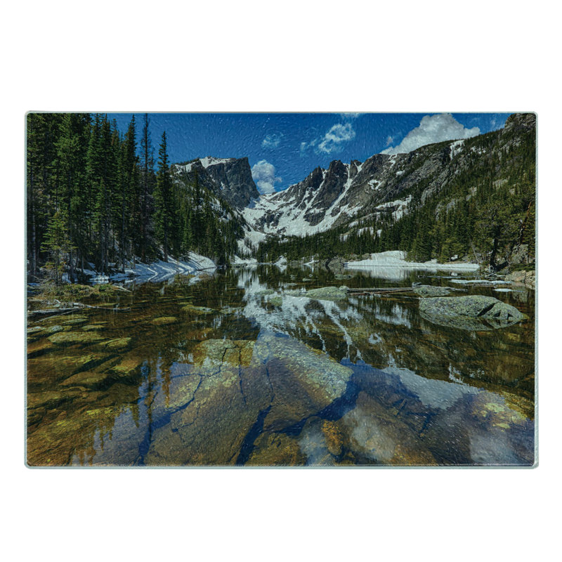 Planche à découper en verre trempé Ambesonne America Mountain Lake Park West Green Brown Blue