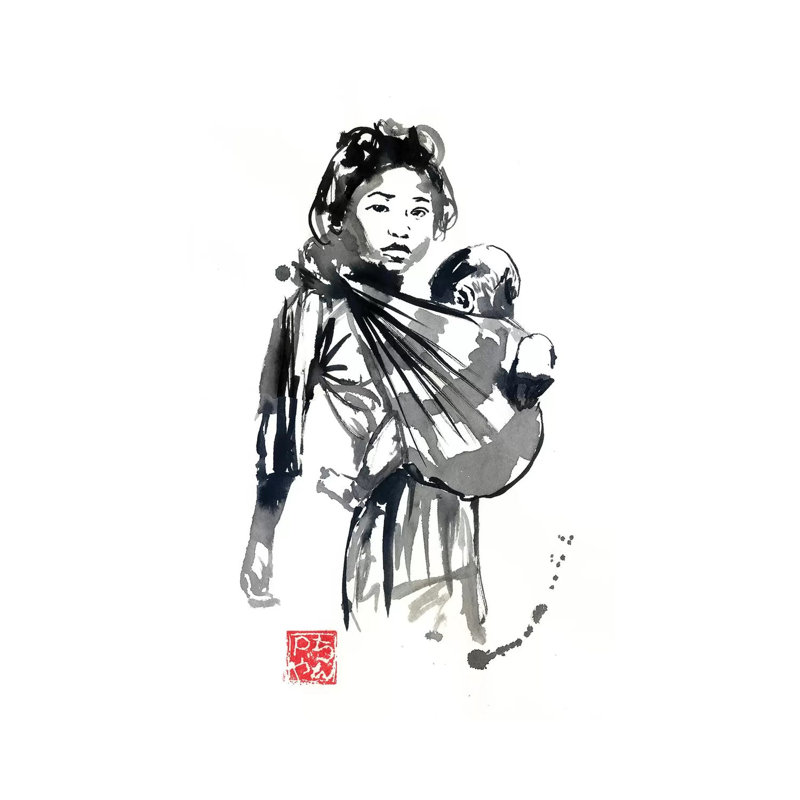 «Girl and Baby» par Péchane, reproduction d'art sur toile tendue, H 26 po x l 18 po x 1,5 po