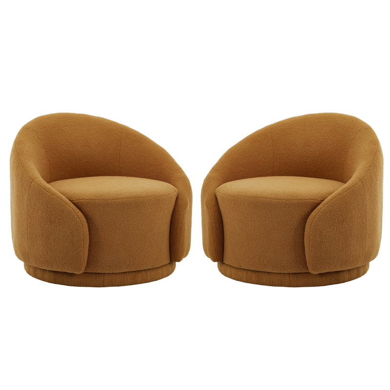 Aunna 89.2Cm Wide Swivel Barrel Chair, Rusted Orange Teddy
