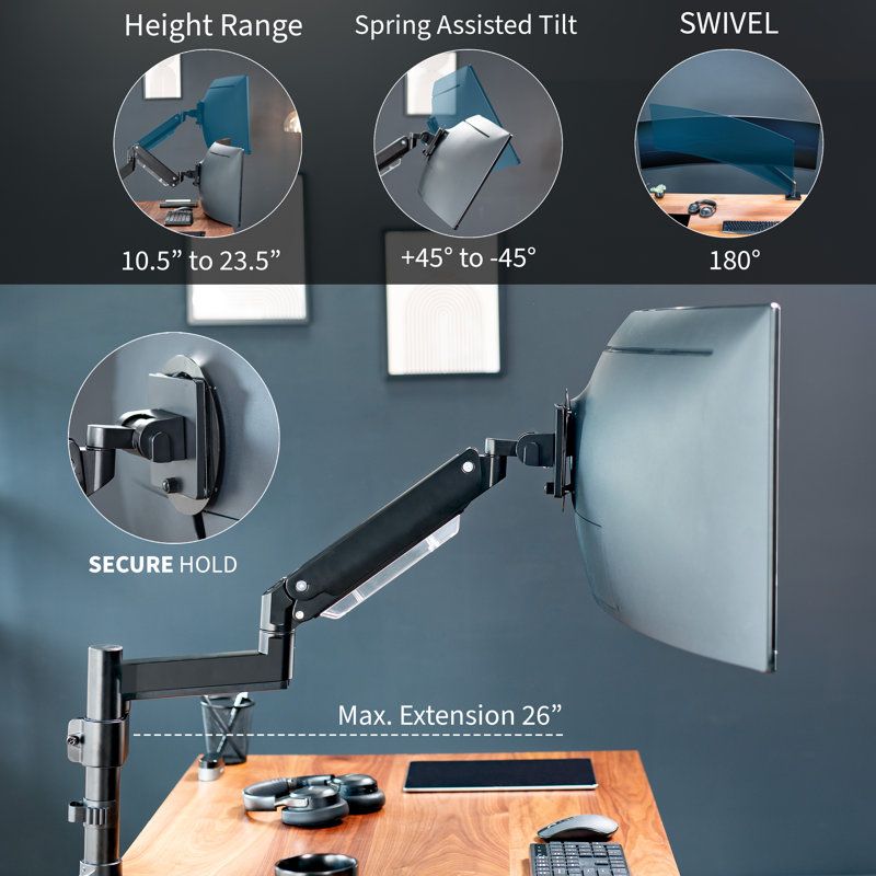 ErgoFlex Ultrawide 49" Aluminum Monitor Desk Mount with USB Ports