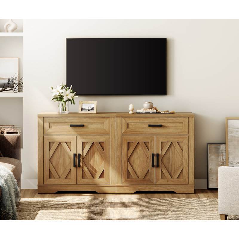 Laziza 2-In-1 TV Stand For Up To 75" Tvs,Farmhouse Entertainment Center With Storage Barn Door Cabinet,TV Console Table With Media Cabinet And Drawers For Living Room,Bedroom,
