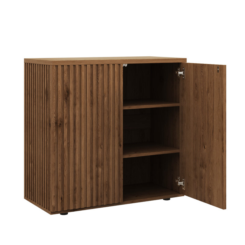 Buffet décoratif avec rangement, buffet cannelé avec tablettes réglables, Noyer