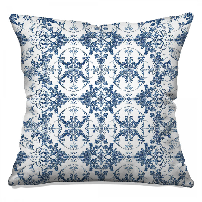 Intricate Blue Damask Double Sided Throw Pillows, 14 x 14 inches