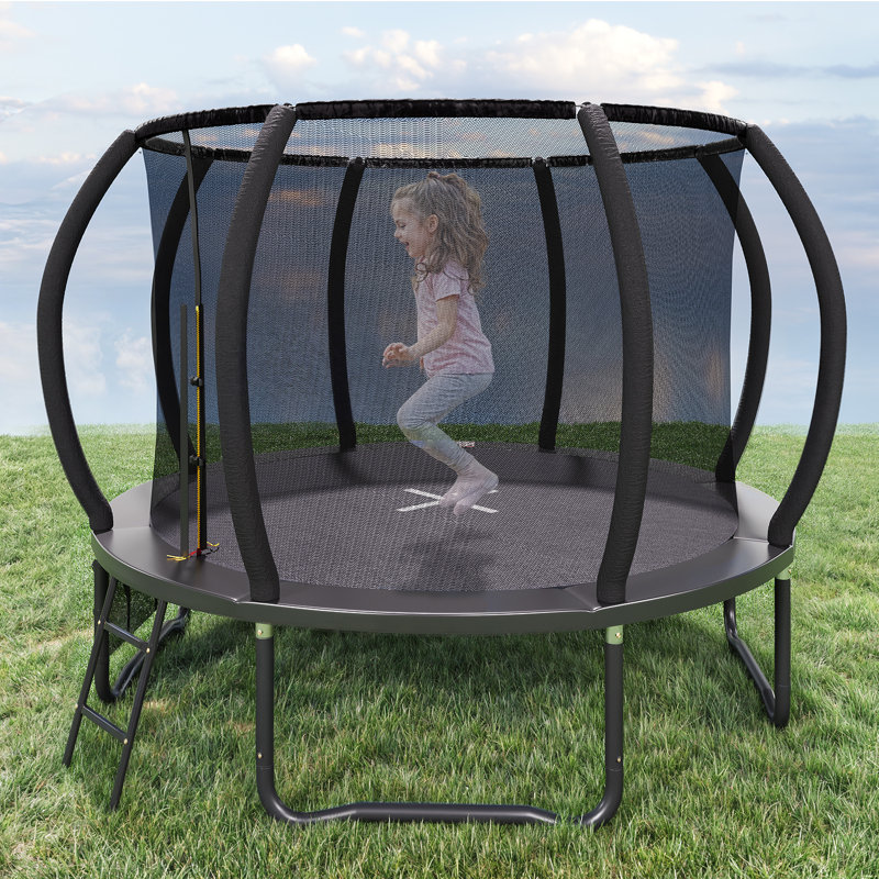 Maxway Furniture 305 in. x 305 in. Oval Backyard Trampoline with Safety Enclosure Indoor Backyard: Above Ground Trampoline with Handlebar