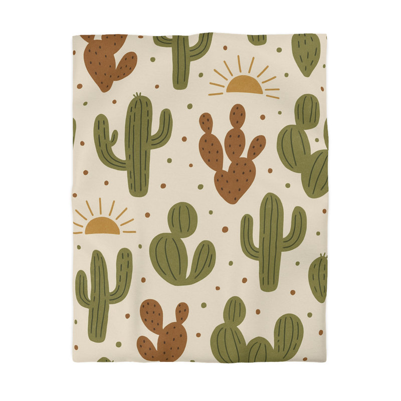 Microfiber Duvet Cover Boho Style, Design 19, Green/Brown/Cream, Twin Duvet Cover