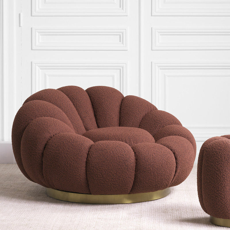 Mello Swivel Lounge Chair, Bouclé Rouge Polyester Blend