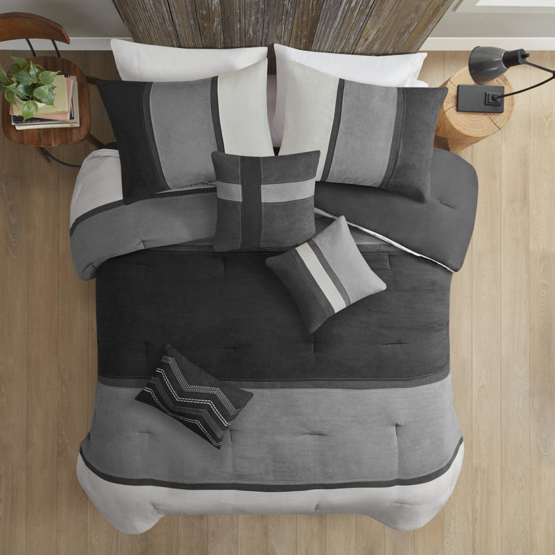 Palisades 7 Piece Faux Suede Comforter Set, King Comforter + 6 Additional Pieces, Black