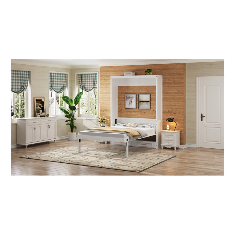 Lit escamotable double avec 2 tiroirs, beige