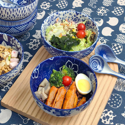 Set Of 6 Ceramic Cereal Bowls With Spoons, 24 Oz Japanese-Style Bowls For Ramen, Soup, Salad, Oatmeal & More - Dishwasher & Microwave Safe, Durable & -  Red Barrel Studio®, 06AEB31BA4B84327904B538A651D0560