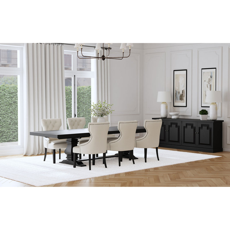 Beige 7-piece Extension Dining Table Set, 7 Pieces: Table, 6 Chairs
