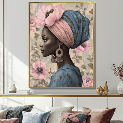 Muse couronnée de fleurs II - Tableau encadré sur toile représentant une femme à la mode
