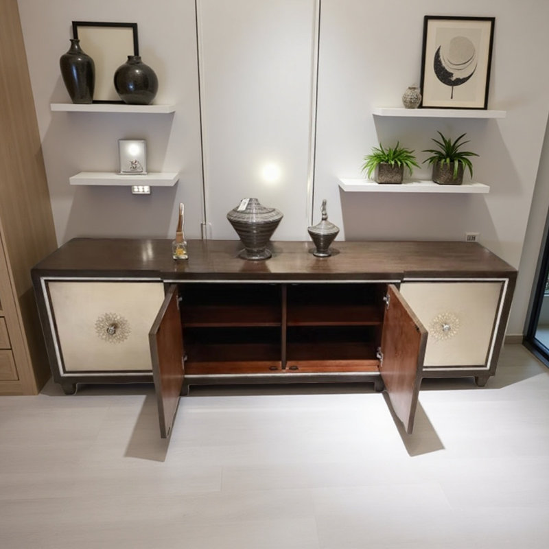 Meuble télé avec rangement de style américain, Noir/Blanc cassé