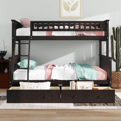 Lit superposé simple au-dessus de double avec deux tiroirs de rangement, lit superposé convertible, peut être converti en deux lits de repos