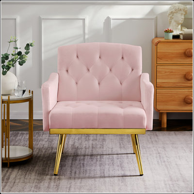Luxurious Velvet Armchair With Metal Legs, High-Density Sponge, And Side Pockets For Ultimate Comfort And Style