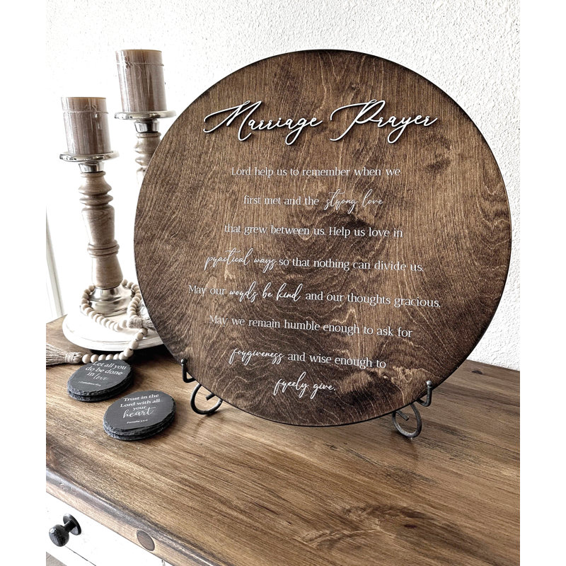 Décoration de mariage, cadeau de mariage, affiche murale en bois faite à la main avec une prière gravée