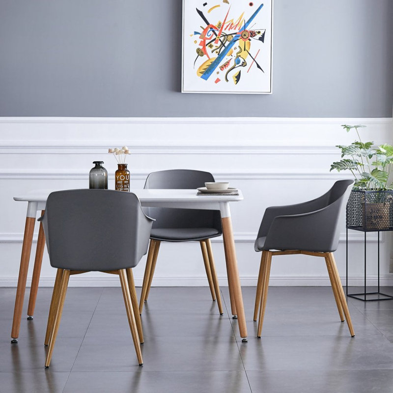 Topsham 4 Person Dining set - a Round Plastic Dining Table with Wooden Legs and a Set of 4 Faux Leather Cushion Padded Dining Chairs for Dining Room - Modern Dining Table Set