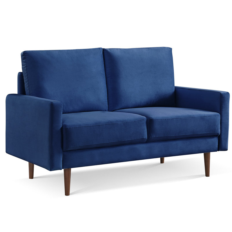  Causeuse 57 po en velours bleu et brun foncé, Velours bleu