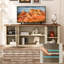 Meuble télé Rustic Farmhouse de 58 po pour téléviseur de 65 po ou moins, centre de divertissement en bois massif avec portes en verre, rangement réglable, centre de chargement intégré et éclairage à DEL intelligent-640610779