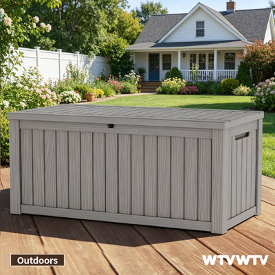 Coffre de terrasse en résine résistant à l'eau 130 gallons, coffre de rangement en résine résistant aux intempéries, grande capacité verrouillable, banc de rangement extérieur polyvalent