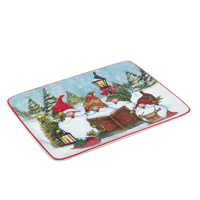 Christmas Gnomes Rectangular Platter 16" x 12"