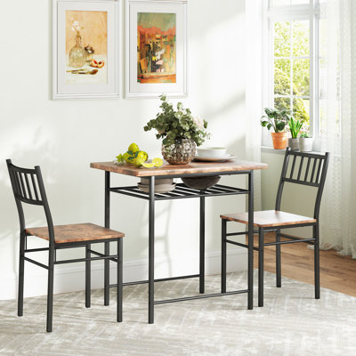 3-Piece Dining Table Set for 2, Small Kitchen Table and Chairs with Built-in Storage Rack and Steel Frame