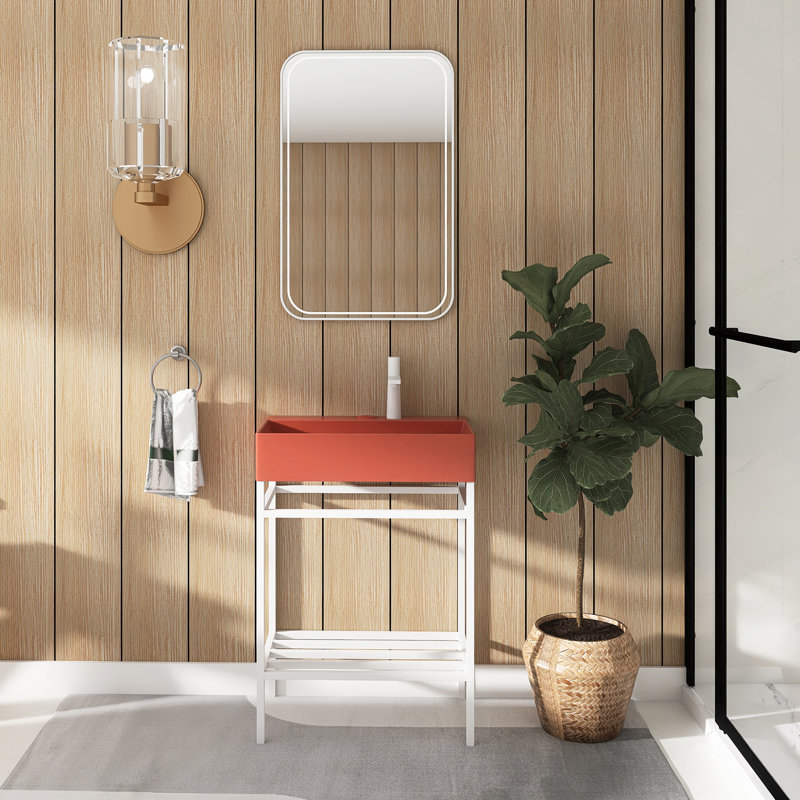 Ensemble de meuble-lavabo autoportant 24 po avec lavabo en céramique 24 po, Rouge, Blanc / Blanc