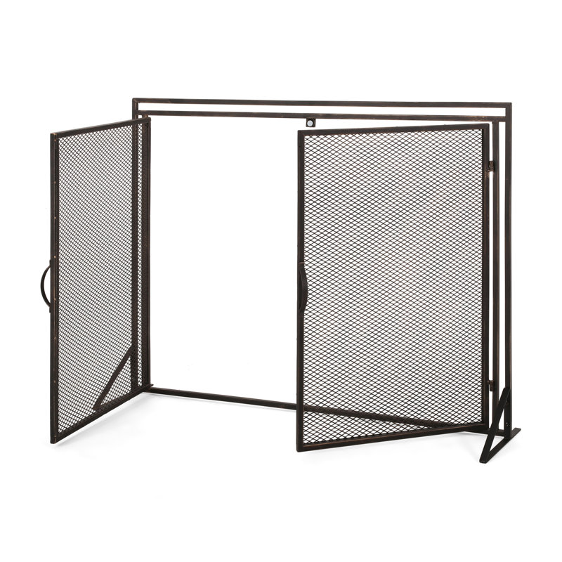 Écran de foyer en fer mat fabriqué à la main - H 31,11 po x l 40,7 po, option