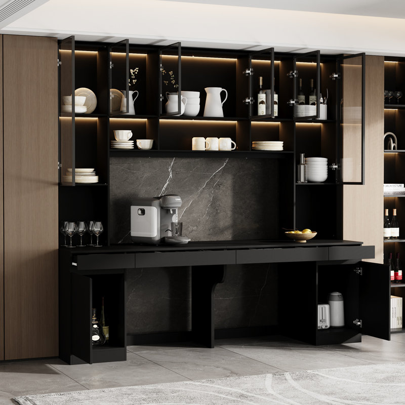 90.6" Large Dining Cabinet with LED Lights