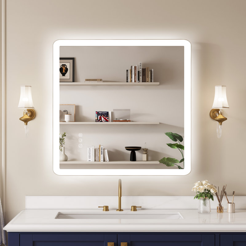 Miroir mural Natalin, Carrée, Nickel brossé, 36 po x 36 po