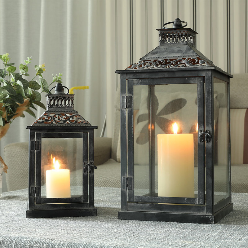 Rosalind Wheeler 2 Set of Grey Brush Metal Candle Lanterns