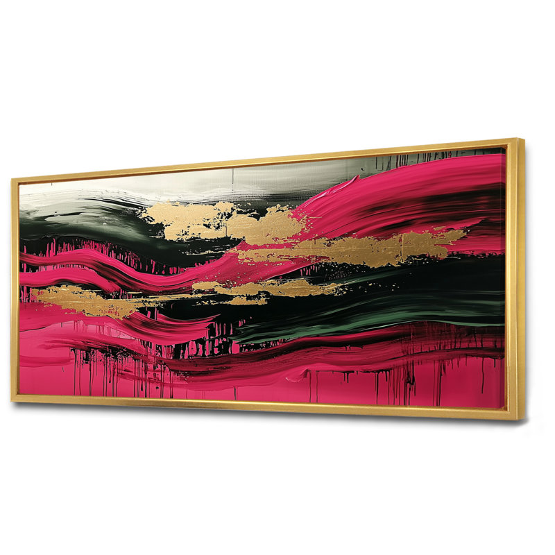 «Lincolnwood Abstract Rose and Black Fragments Of Time II», reproduction d'art sur toile, H 28 po x l 60 po, Cadre flottant