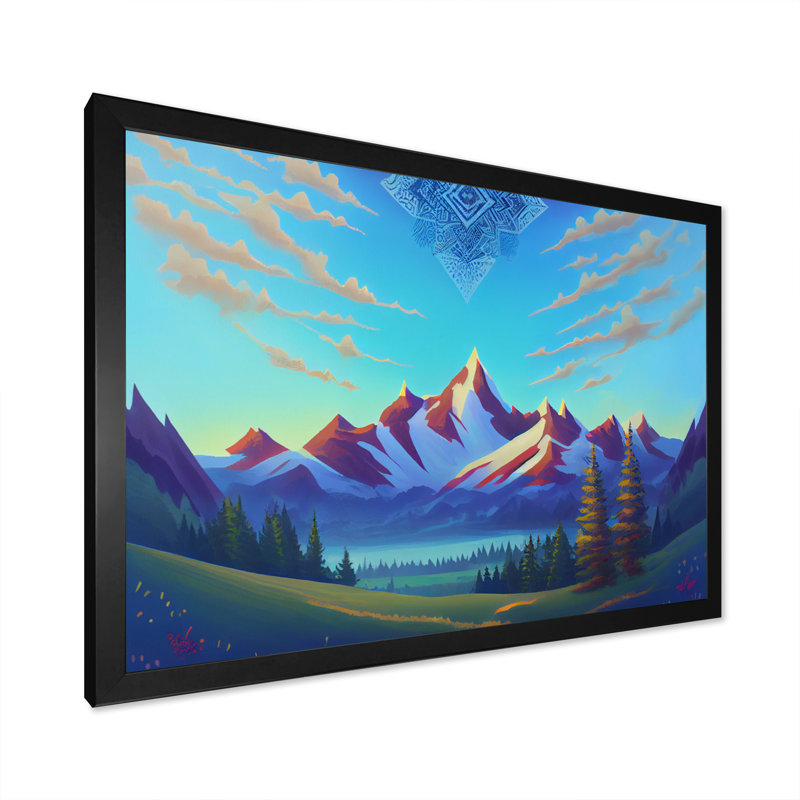 Mandala dans le ciel au-dessus de la vallée - impression, Impression noire sur toile encadrée, H 12 po x l 20 po x P 1 po