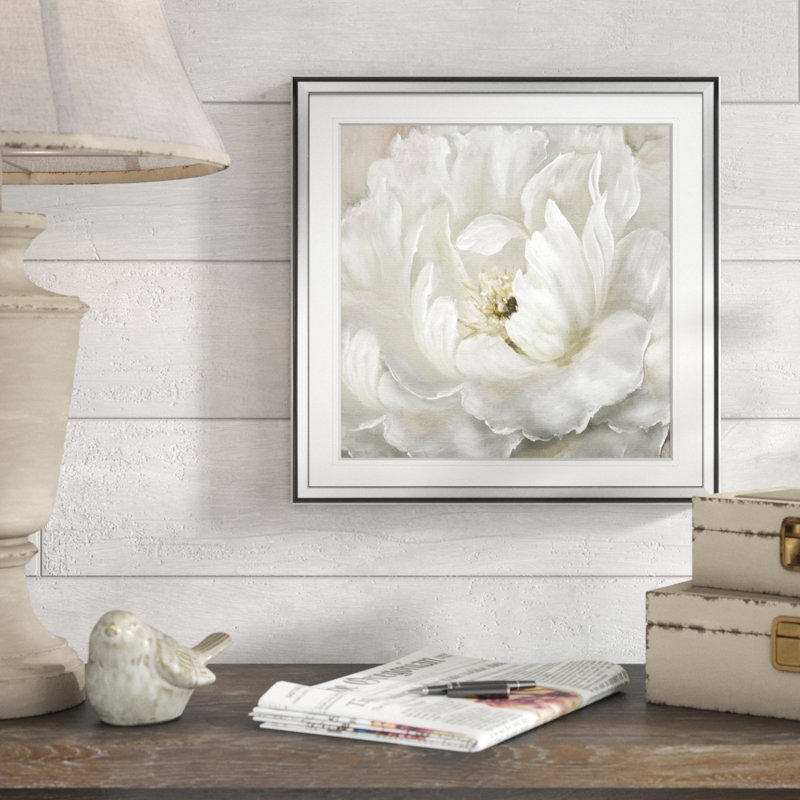 Tableau « Pivoine parfaite », H 16 po x l 16 po x P 1,5 po, Cadre argenté