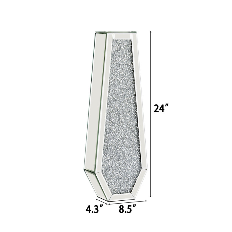 Vase de plancher en verre à miroir 24 po DeGrailly, H 24 po x l 8,58 po x P 4,33 po, Argent