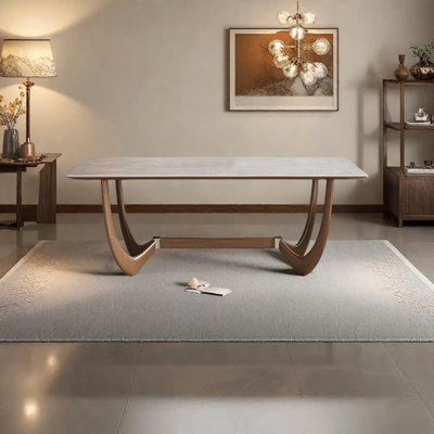 Table de salle à manger en pierre avec structure en bois massif