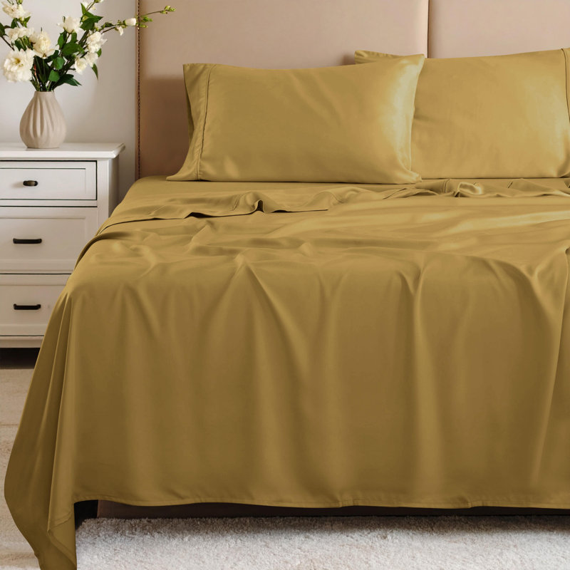 Ensemble de draps 100% rayonne de bambou Blue Nile Mills, Ensemble de draps pour lit simple avec deux taies, Doré