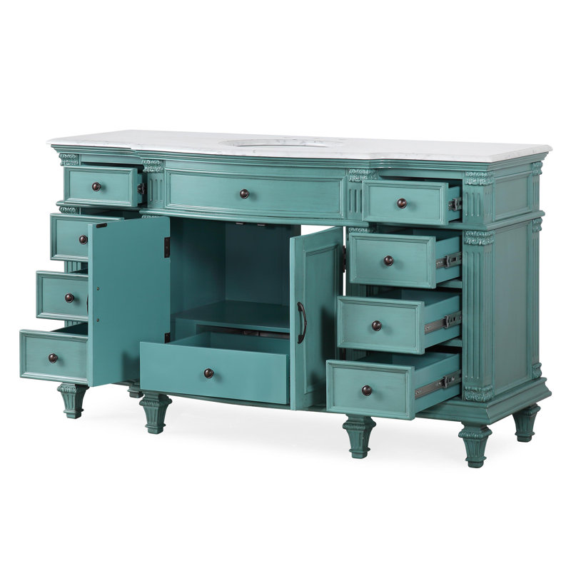 Ohman 60'' Single Bathroom Vanity with Carrara Marble Top, Green
