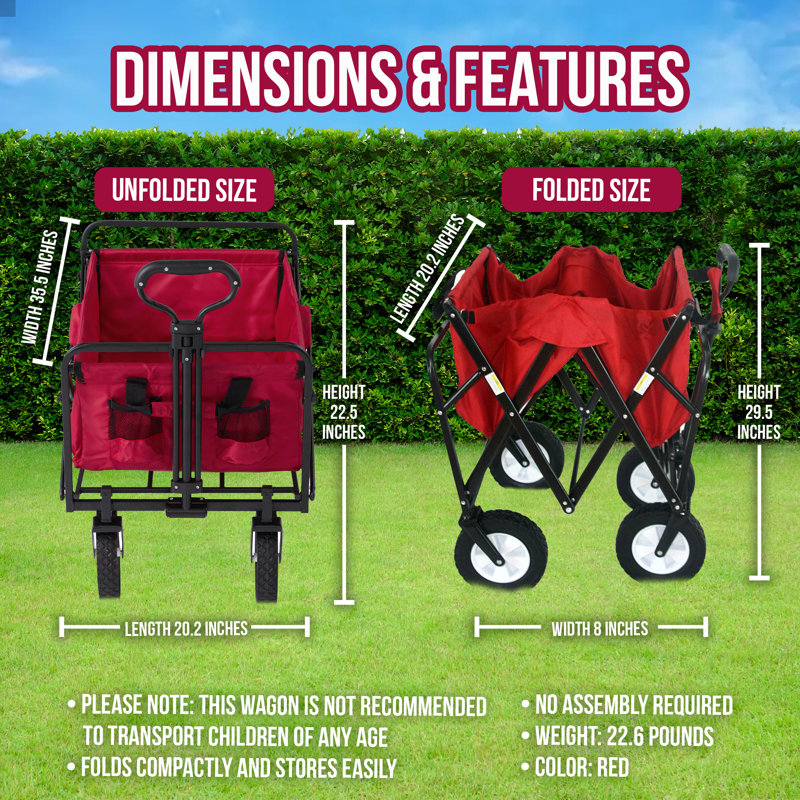 Red Steel Frame Collapsible Outdoor Utility Wagon