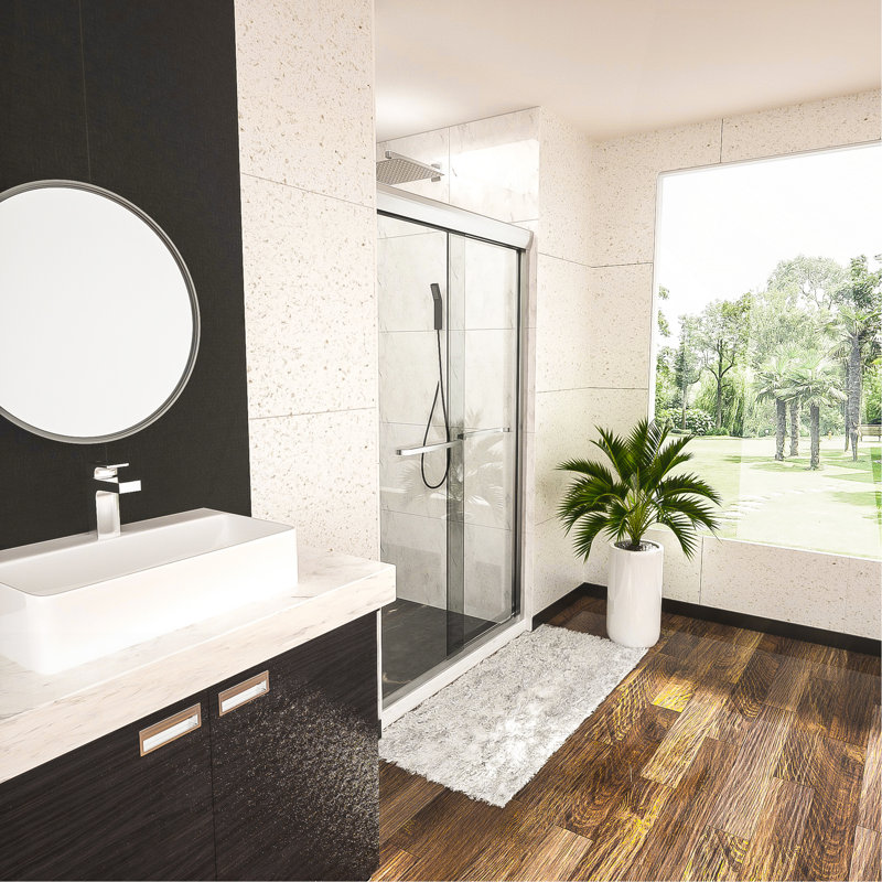 Shower Door 48" W X 76"H Semi-Frameless Bypass Sliding Shower Enclosure, Chrome