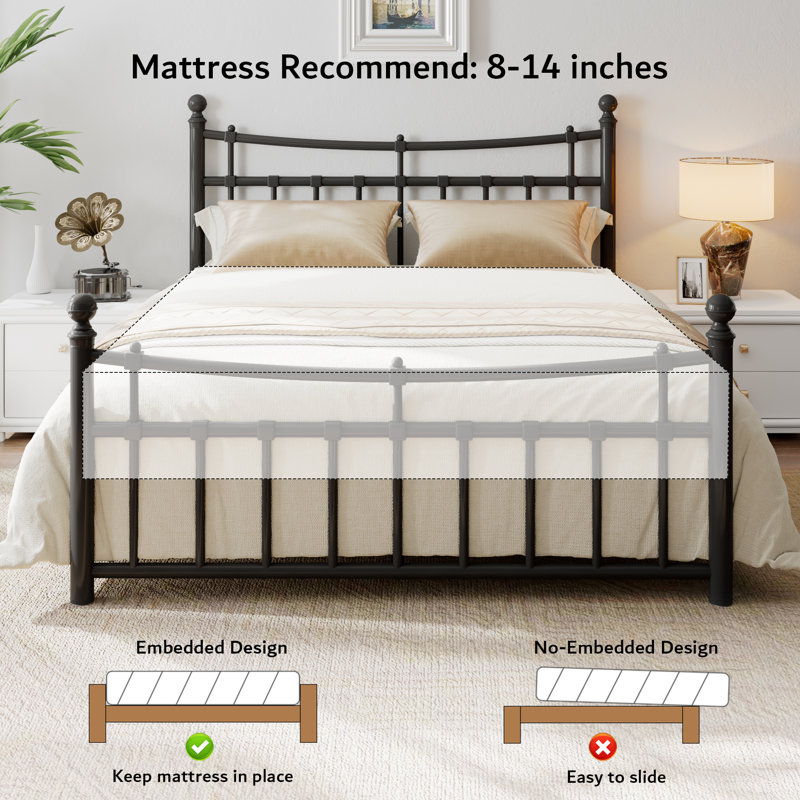 Halence Full Size Metal Platform Bed Frame with Vintage Victorian Headboard & Footboard ﻿, King