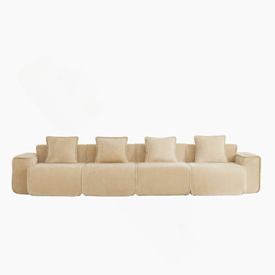 Streamlined Design Deep Seat Modular 4 Seat Boneless Sofa With French Edge Piping,No Assembly Required, Modern Modular 4 - Seat Sofa Couch With Throw Pillows,Velvet Fabric Green