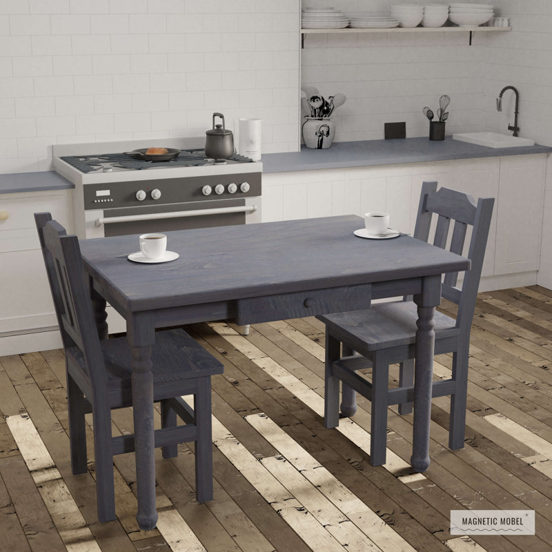 Gardner Pine Unfinished Wood Top Dining Table with Wood Base, 75cm H x 70cm L x 70cm W, Grey