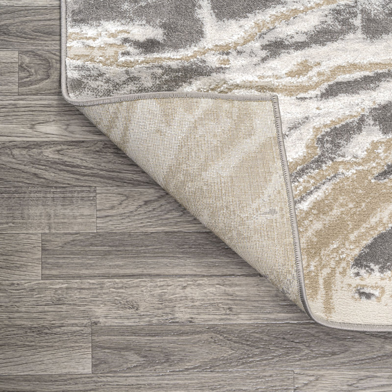 Tapis beige / ivoire à motif marbré Bille, Rectangle 3 pi x 5 pi