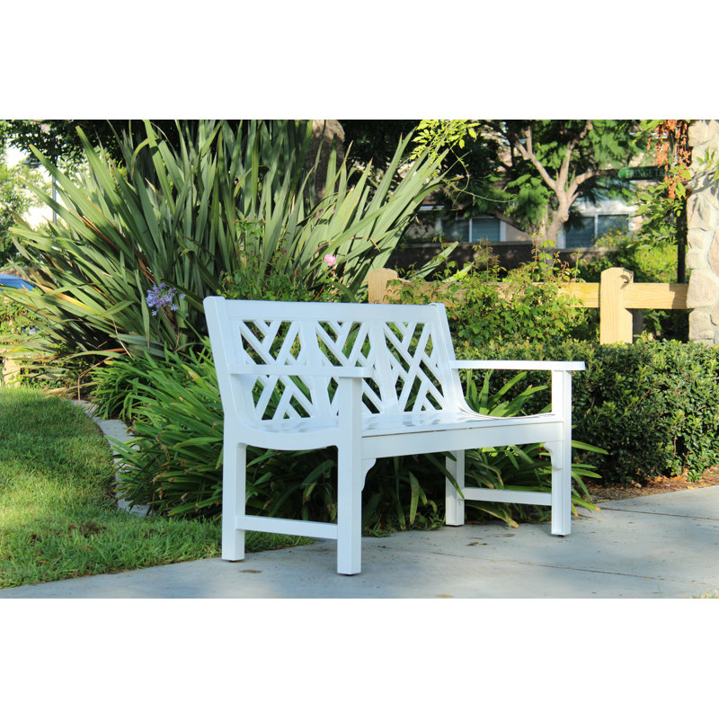 Glossy White Metal Chippendale Outdoor Bench