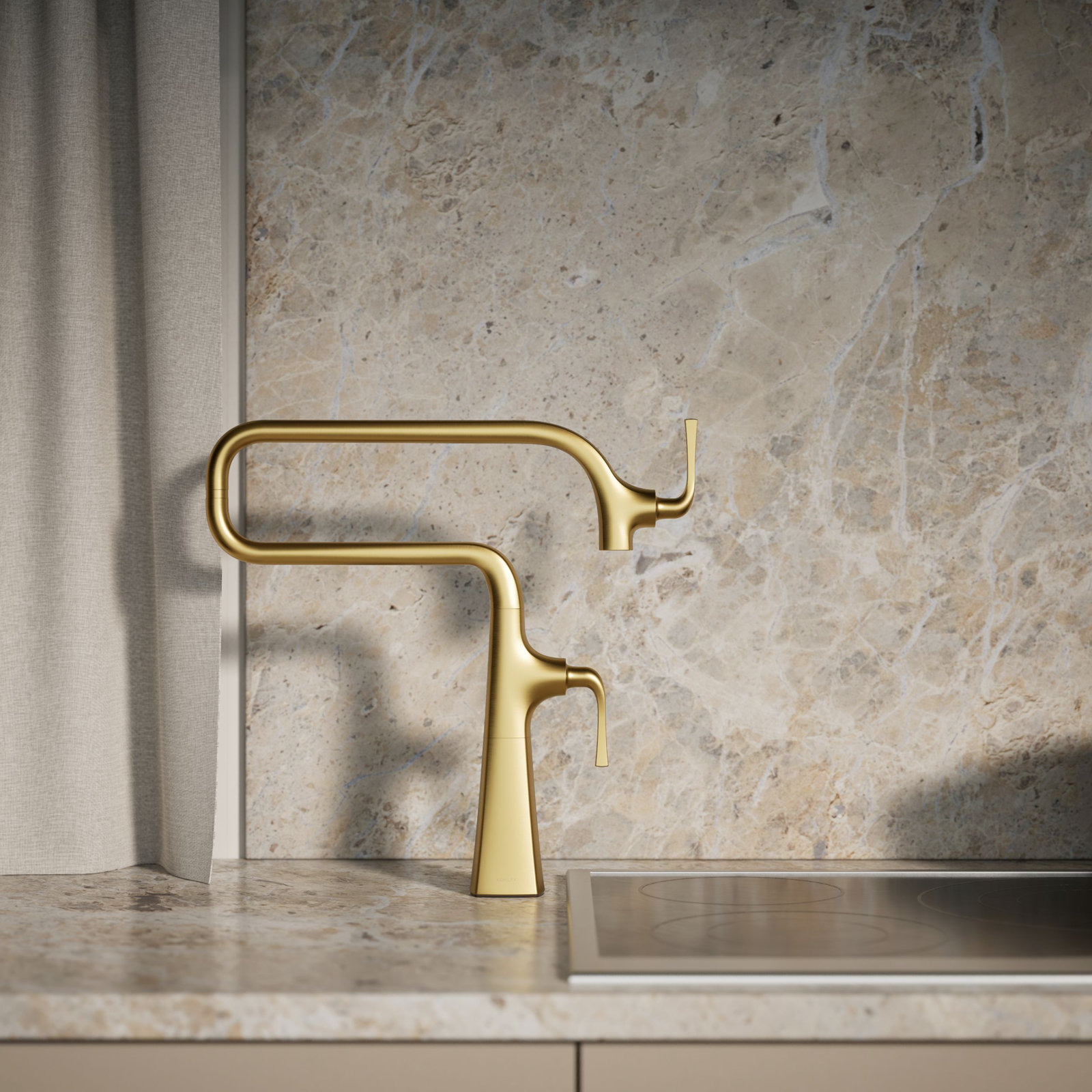 Graze Deck-Mount Pot Filler Faucet, Vibrant Brushed Moderne Brass