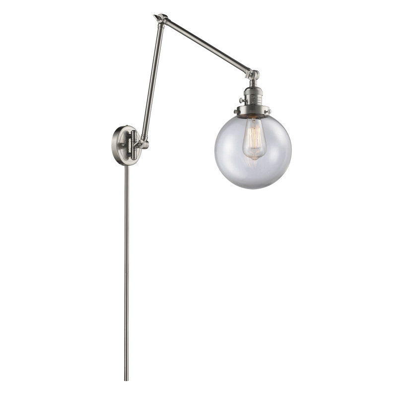 Bras pivotant à brancher et à intensité variable 1 lumière Chippewa, Transparent, DEL, Nickel satiné brossé
