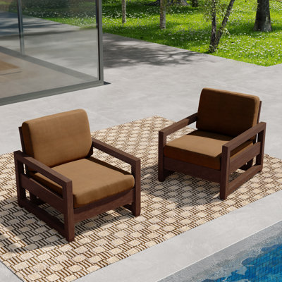 Solid Wood Teak Outdoor Lounge Chairs With Cushion And Arms