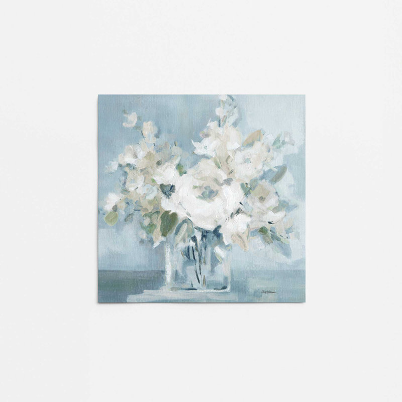 Motif de fleurs blanches tranquilles, Sans cadre, papier, H 11 po x l 14 po