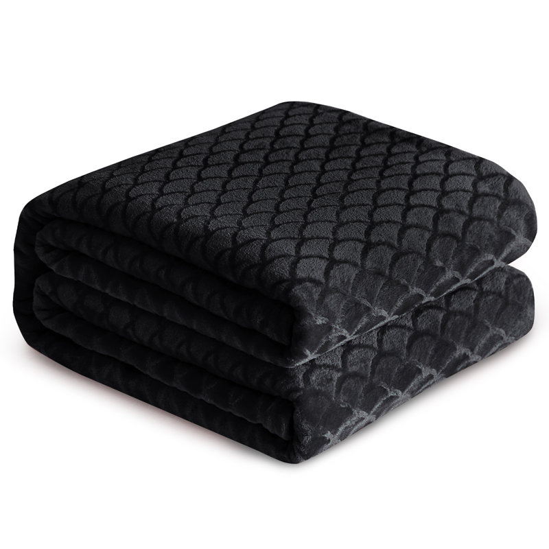 Couverture en flanelle brossée pour grand lit, Noir, Grand lit