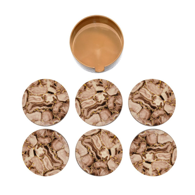 Stone Lacquer Round Coaster With Holder